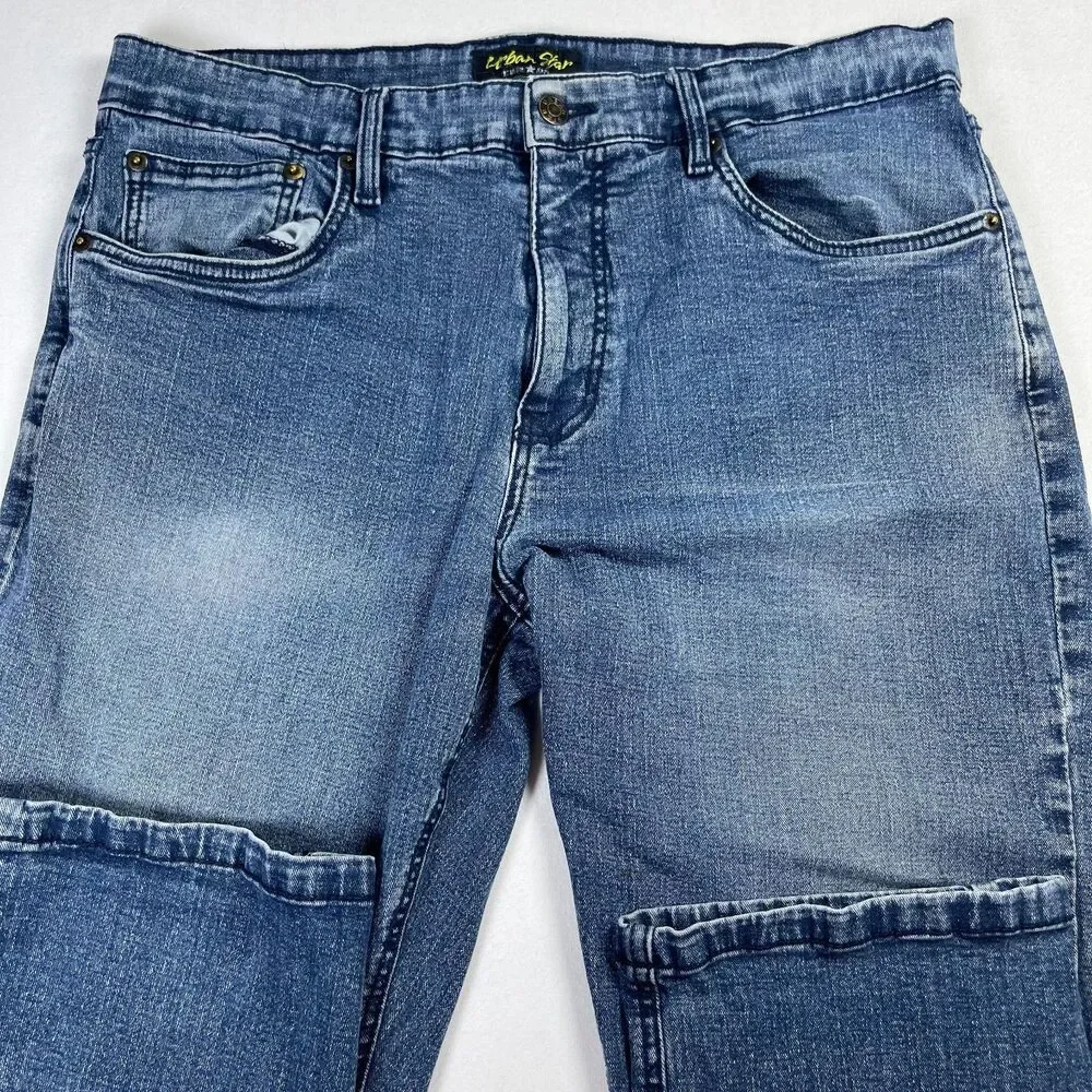 Urban Star Jeans Mens 36 x 29 Blue Denim Cotton 5-Pockets High-Rise Straight Leg